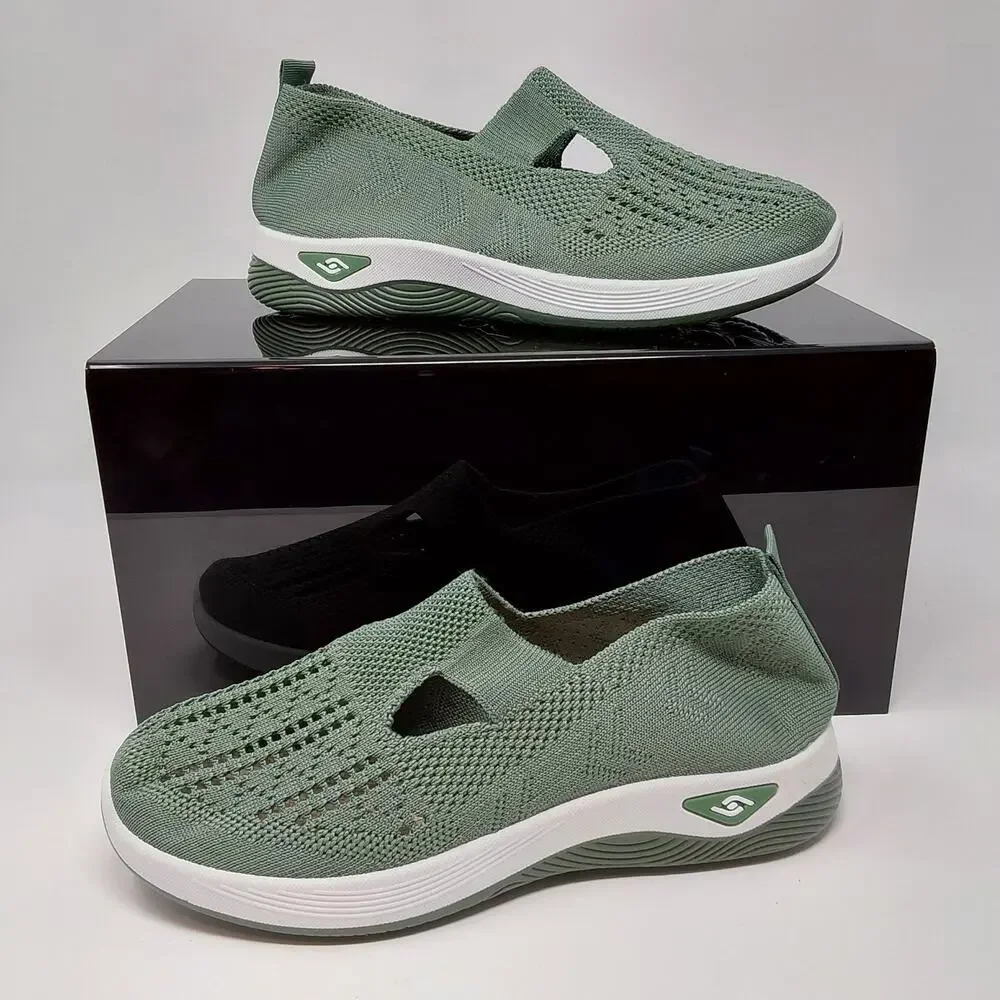 Women's Knit Slip On Walking Shoes Sage Green Comfort Sneakers EU 38 US 7.5